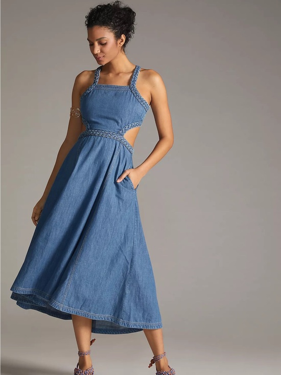 Anthropologie Dresses & Skirts - Anthropologie Pilcro Square Neck Braided Denim Midi Dress, NWT, Size 0